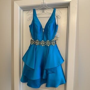Rachel Allan Blue Dress with Embellished Details